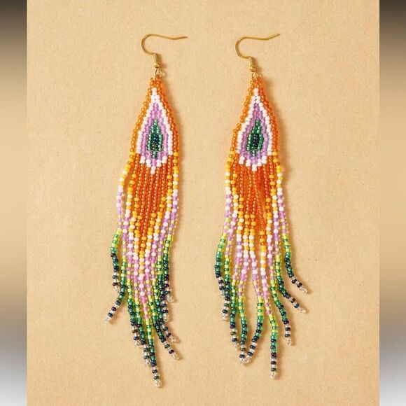 Colorful Beaded Dangle Earrings A1201 - Picture 1 of 4
